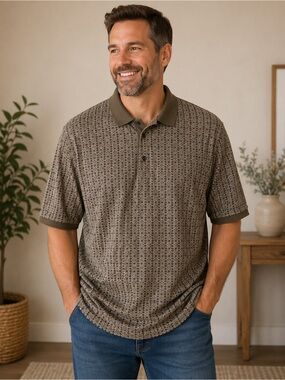 Bugle Boy Olive Green Geometric Polo